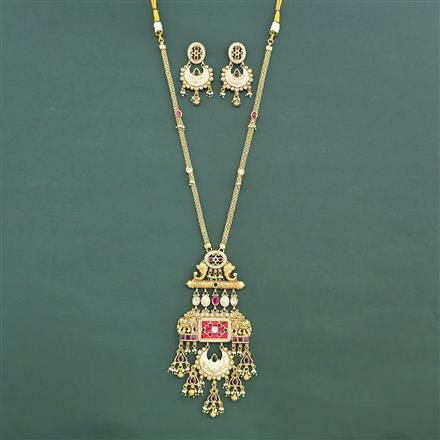 Antique Long Necklace With Matte Gold Plating