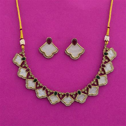 Antique Mother Of Pearl Necklace With Mehndi Plating