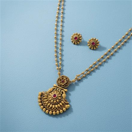 Antique Peacock Pendant Set With Matte Gold Plating
