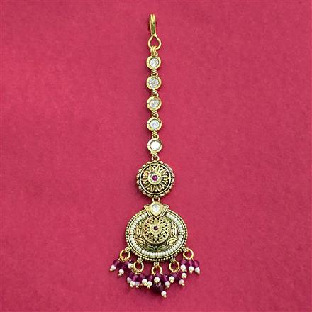 Antique Moti Tikka With Matte Gold Plating