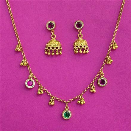 Antique Delicate Necklace Set With Matte Gold Plating
