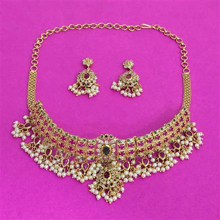 Antique Mukut Necklace Set With Matte Gold Plating