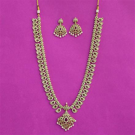 Antique Long Necklace Set With Matte Gold Plating