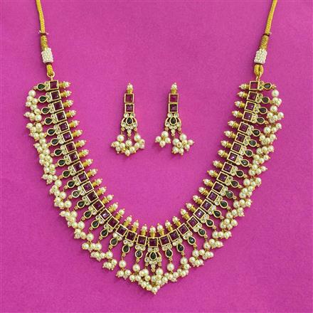 Antique Moti Necklace Set With Matte Gold Plating