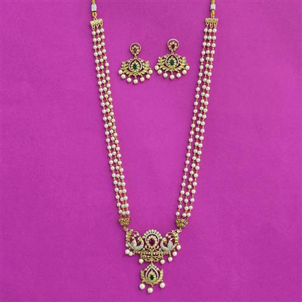 Antique Moti Necklace Set With Matte Gold Plating