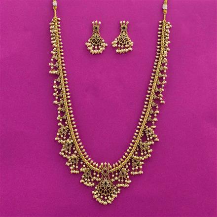 Antique Long Necklace With Matte Gold Plating