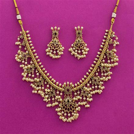 Antique Moti Necklace With Matte Gold Plating