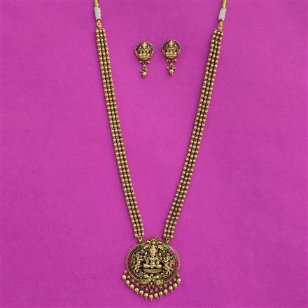 Antique Long Necklace Set With Matte Gold Plating