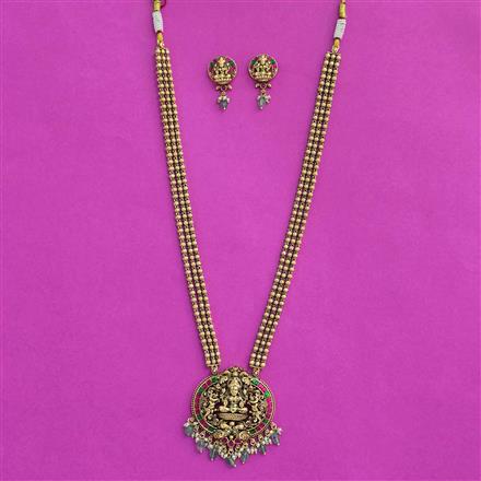 Antique Long Necklace Set With Matte Gold Plating