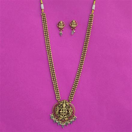 Antique Long Necklace Set With Matte Gold Plating