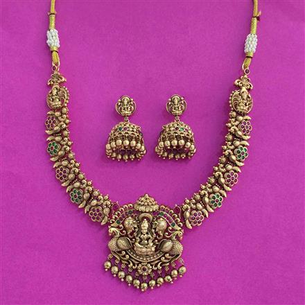 Antique Temple Necklace Set With Matte Gold Plating