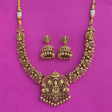 Antique Temple Necklace Set With Matte Gold Plating
