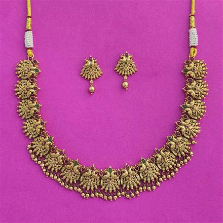 Antique South Indian Necklace Set With Matte Gold Plating