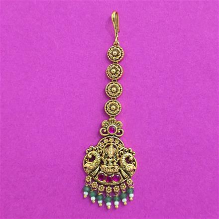 Antique Temple Tikka With Matte Gold Plating