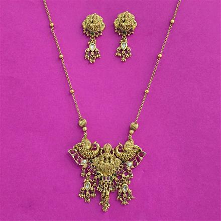 Antique Temple Pendant Set With Matte Gold Plating