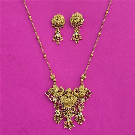 Antique Temple Pendant Set With Matte Gold Plating