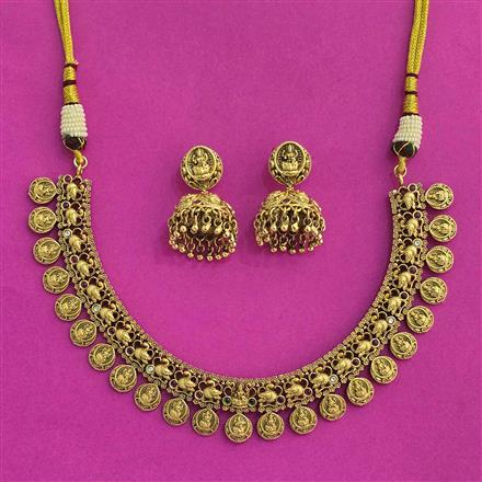 Antique South Indian Necklace Set With Matte Gold Plating