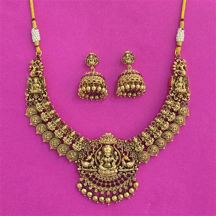 Antique South Indian Necklace Set With Matte Gold Plating