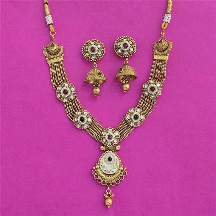 Antique Meenakari Necklace Set With Matte Gold Plating