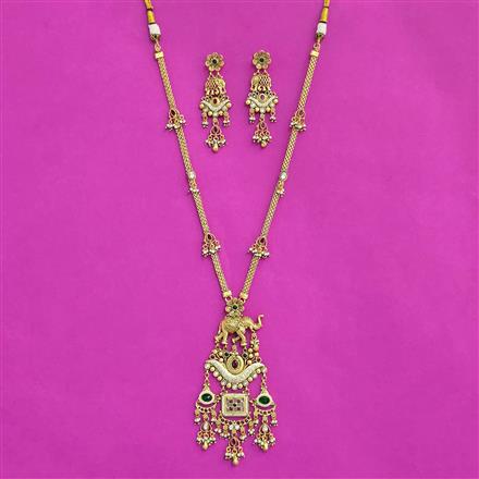 Antique Long Necklace Set With Matte Gold Plating