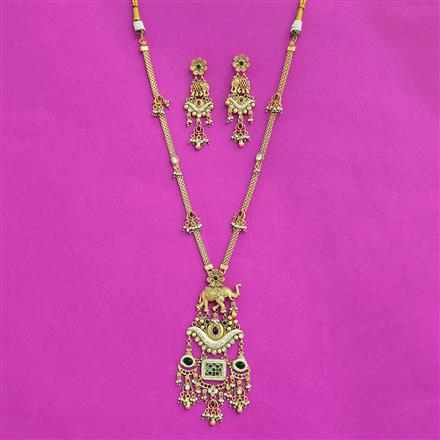 Antique Long Necklace Set With Matte Gold Plating