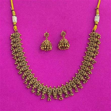 Antique South Indian Necklace Set With Matte Gold Plating
