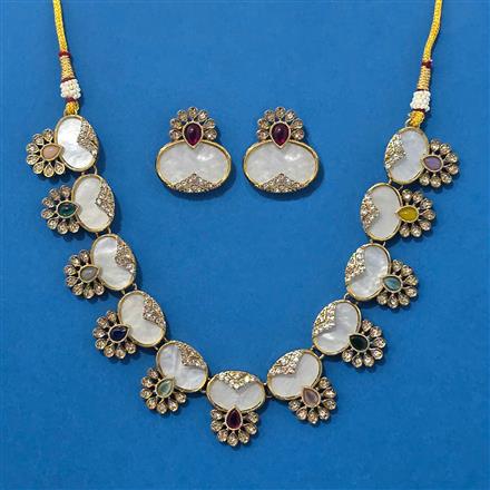 Antique Mother Of Pearl Necklace With Mehndi Plating