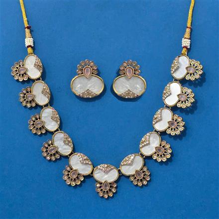 Antique Mother Of Pearl Necklace With Mehndi Plating
