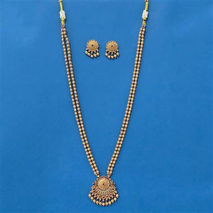 Antique Long Necklace With Matte Gold Plating