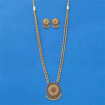 Antique Long Necklace With Matte Gold Plating