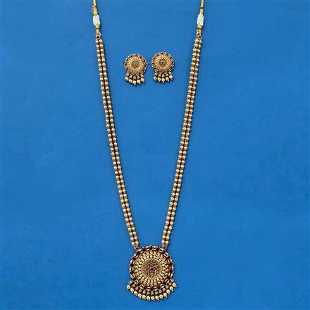 Antique Long Necklace With Matte Gold Plating