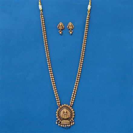 Antique Long Necklace With Matte Gold Plating
