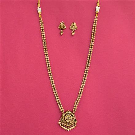 Antique Long Necklace With Matte Gold Plating