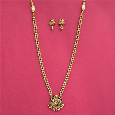 Antique Long Necklace With Matte Gold Plating