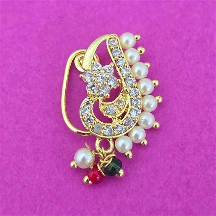 Antique Moti Nose Ring With Gold Plating