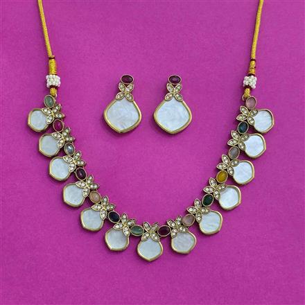 Antique Mother Of Pearl Necklace Set With Mehndi Plating
