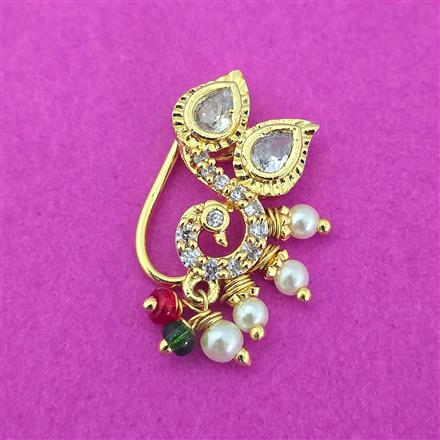 Antique Moti Nose Ring With Gold Plating