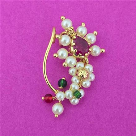Antique Moti Nose Ring With Gold Plating