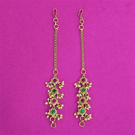 Antique Moti Ear Chain With Matte Gold Plating
