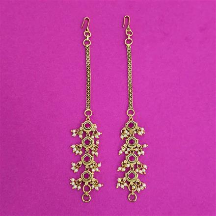 Antique Moti Ear Chain With Matte Gold Plating