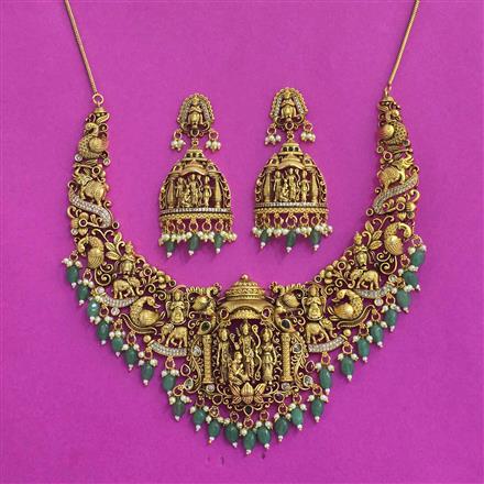Antique Temple Necklace Set With Matte Gold Plating