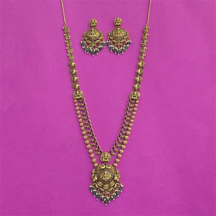 Antique Long Necklace Set With Matte Gold Plating