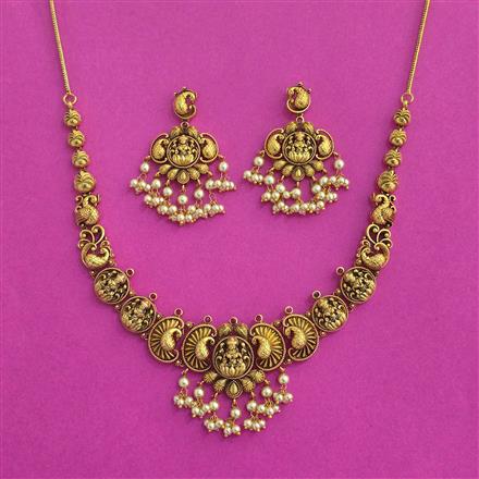 Antique South Indian Necklace Set With Matte Gold Plating
