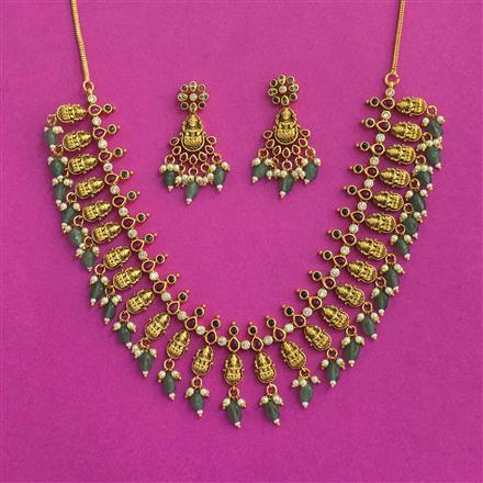 Antique Temple Necklace Set With Matte Gold Plating