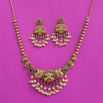 Antique South Indian Necklace Set With Matte Gold Plating