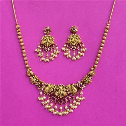 Antique South Indian Necklace Set With Matte Gold Plating