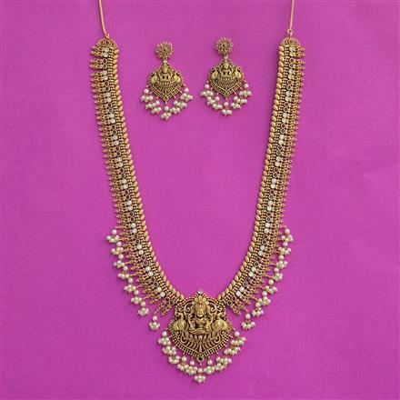Antique Long Necklace Set With Matte Gold Plating