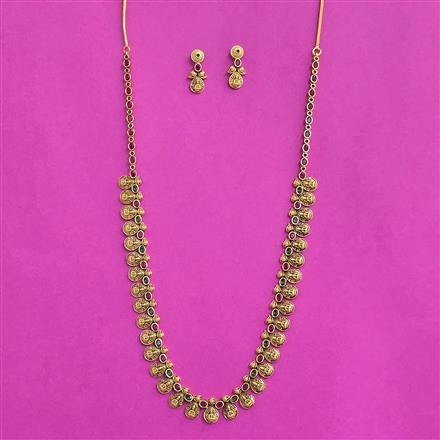 Antique Temple Necklace Set With Matte Gold Plating