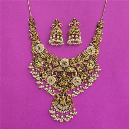 Antique South Indian Necklace Set With Matte Gold Plating