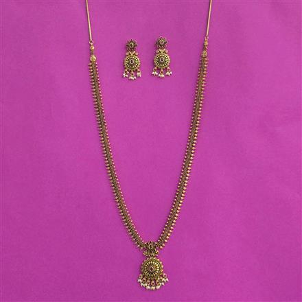Antique Long Necklace Set With Matte Gold Plating